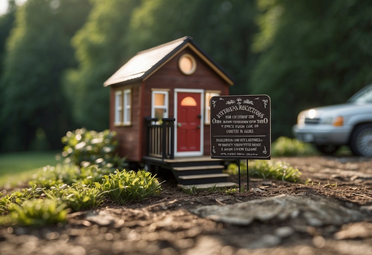 Ohio's Tiny House Regulations: A tiny house on a patch of land in Ohio, with a sign displaying the state's regulations