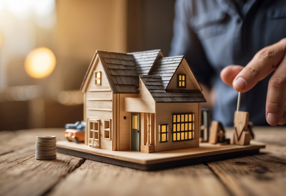 A person constructing a tiny house without a permit, with a question mark above their head