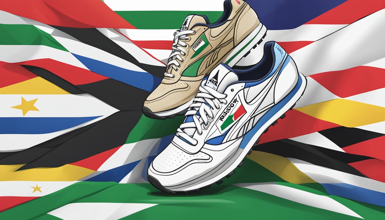 Reebok logo displayed alongside flags of different countries with a message of solidarity for Palestine