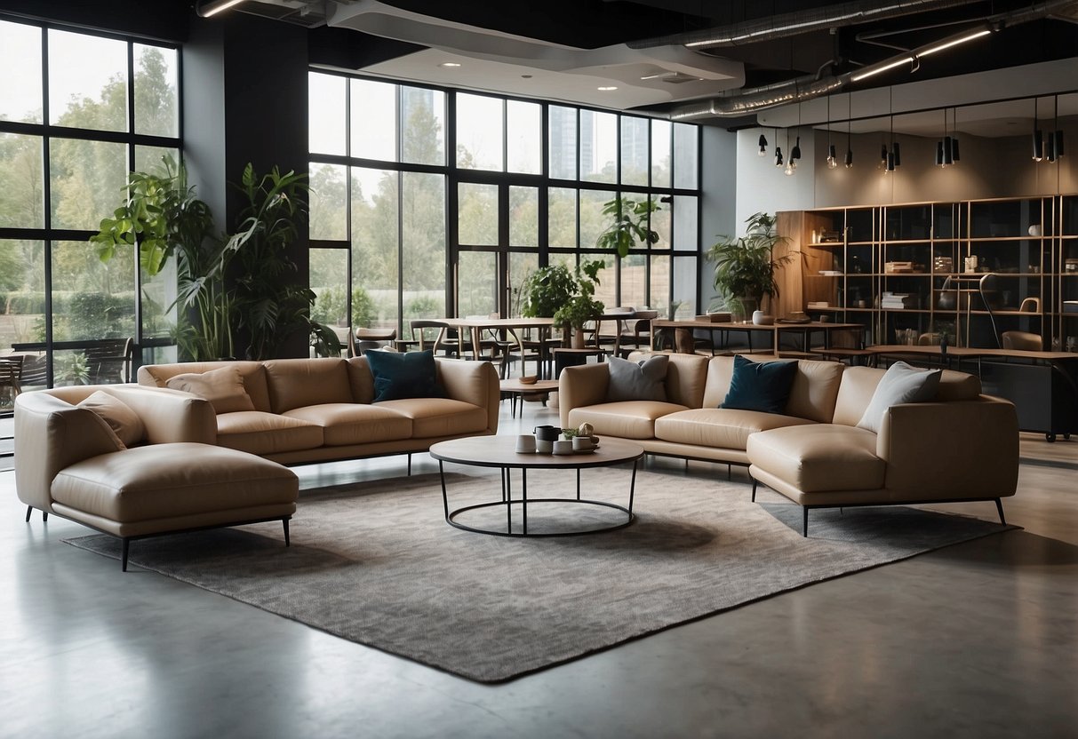 A spacious showroom filled with modern and stylish furniture from Wihardja. Clean lines and natural materials create a welcoming and sophisticated atmosphere