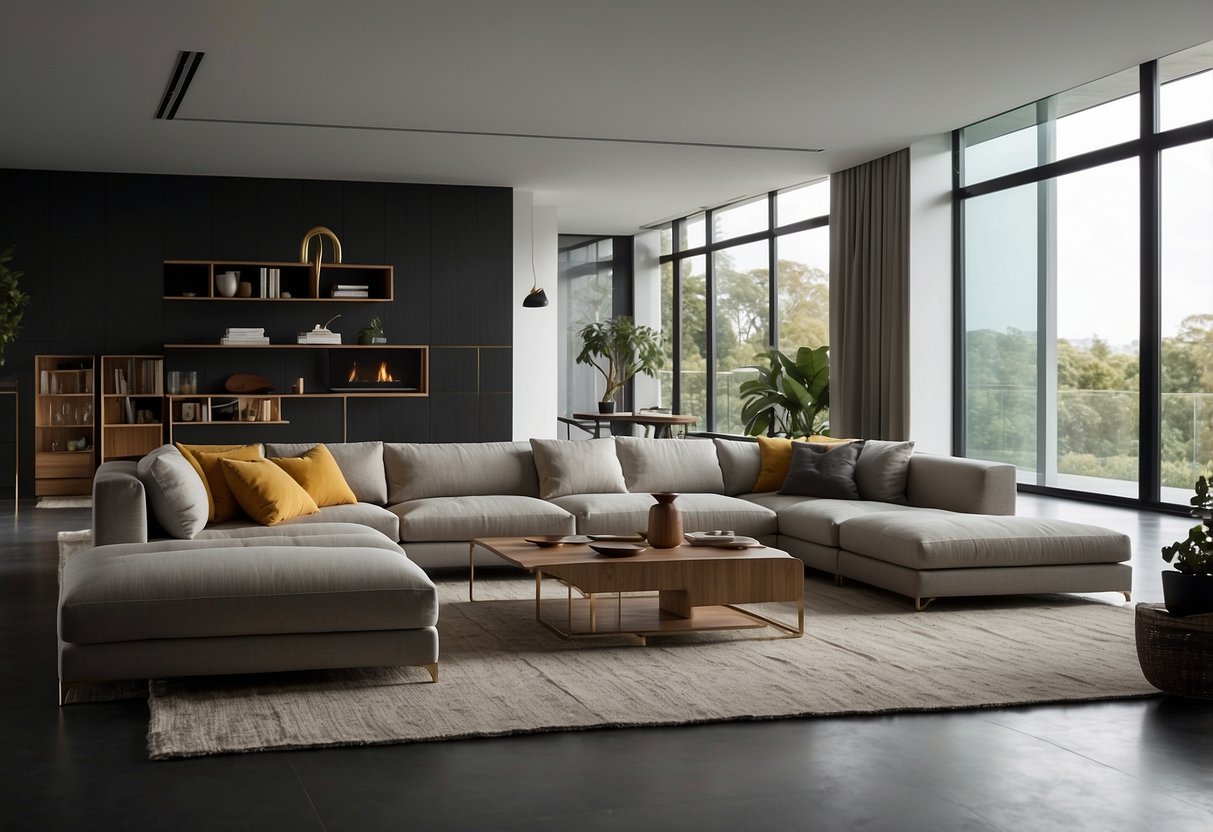 A modern living room with sleek, modular furniture in various configurations, showcasing King Living's innovative design