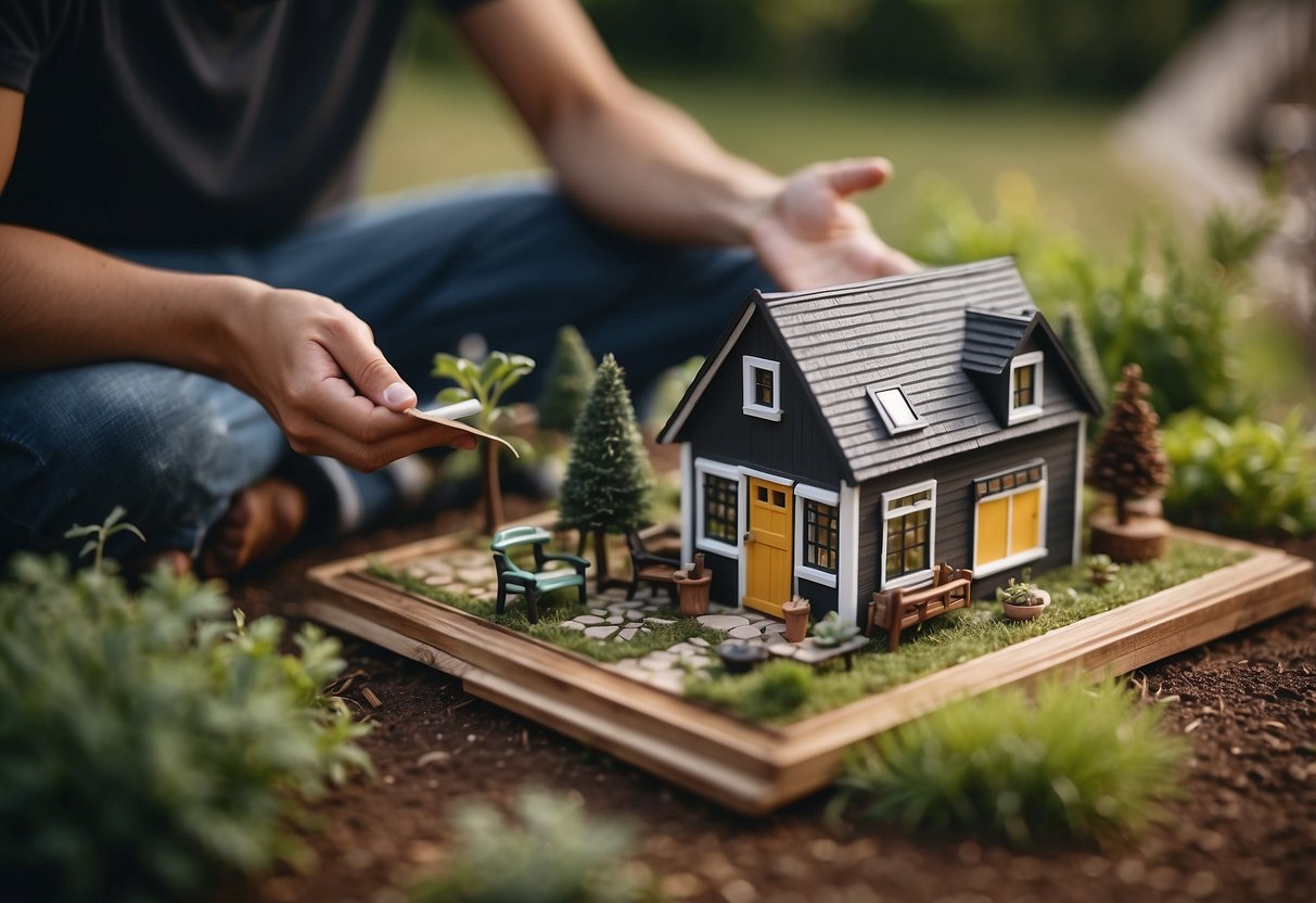 A person researching zoning laws with tiny house in backyard