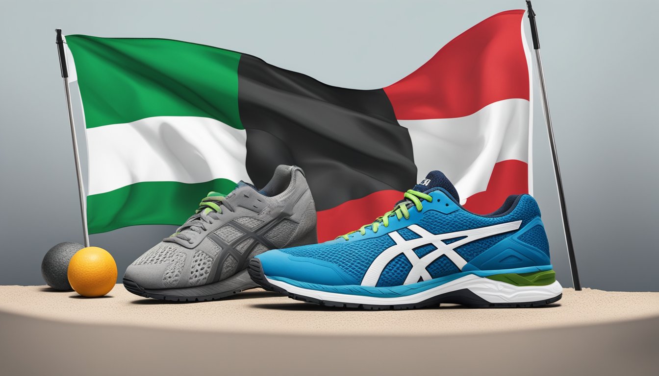 Asics logo displayed next to Palestinian flag, with products labeled "Made in Palestine" and a statement supporting social responsibility