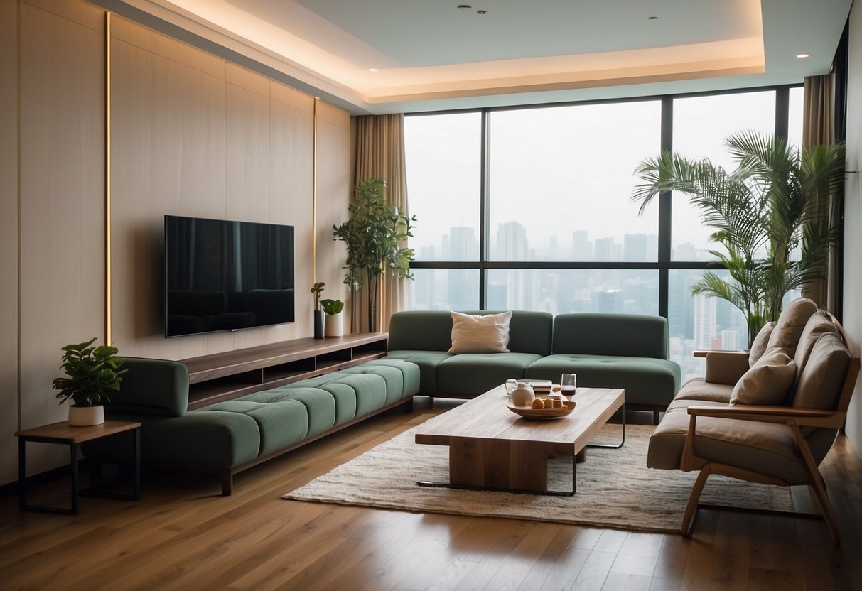 A room with simple, modern furniture from an online store in Singapore. The furniture is affordable and functional, with clean lines and neutral colors