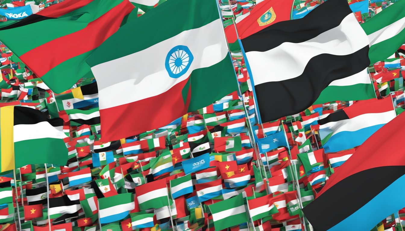 Hoka One One logo next to Palestinian flag, surrounded by logos of competitors