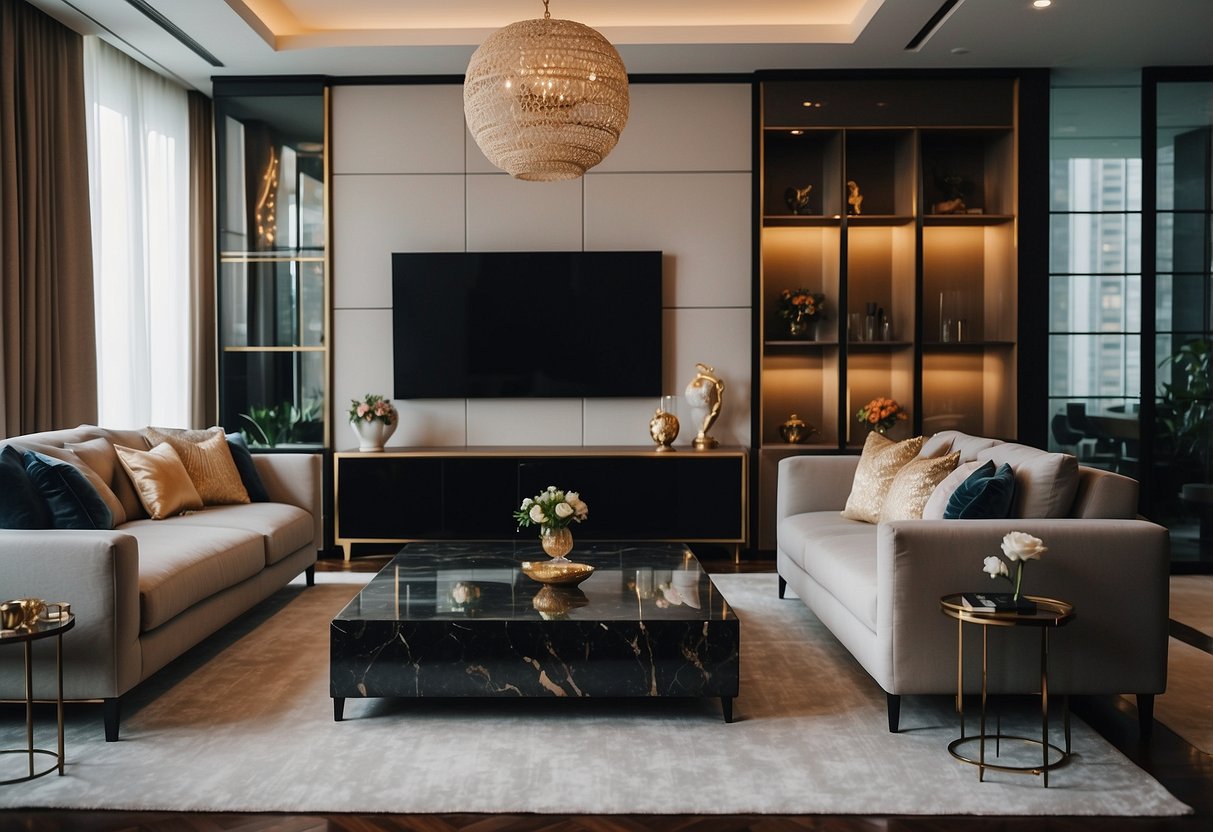 A luxurious living room in Singapore with high-end furniture and elegant decor