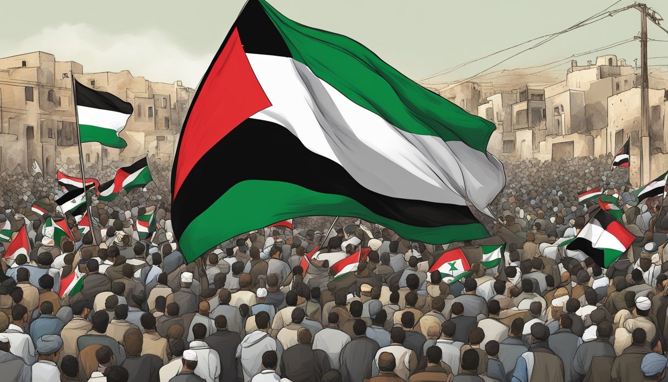 Rawlings logo displayed alongside the Palestinian flag in a peaceful protest