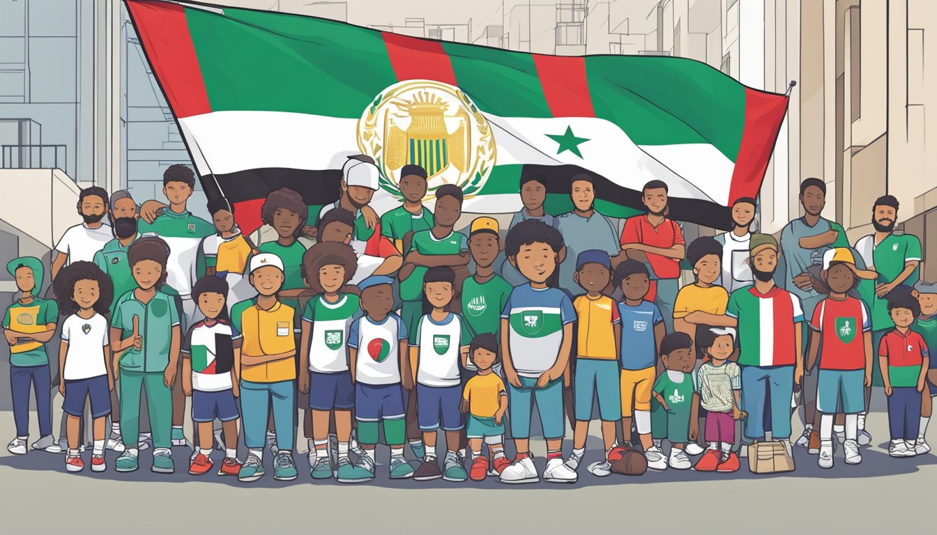 K-Swiss logo displayed with Palestinian flag in background, surrounded by images of community support initiatives