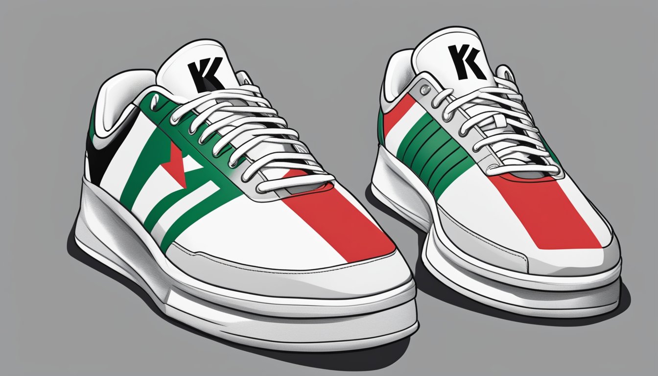 K-Swiss logo displayed with Palestinian flag. Financial report shows support. Ownership statement confirms commitment to Palestine