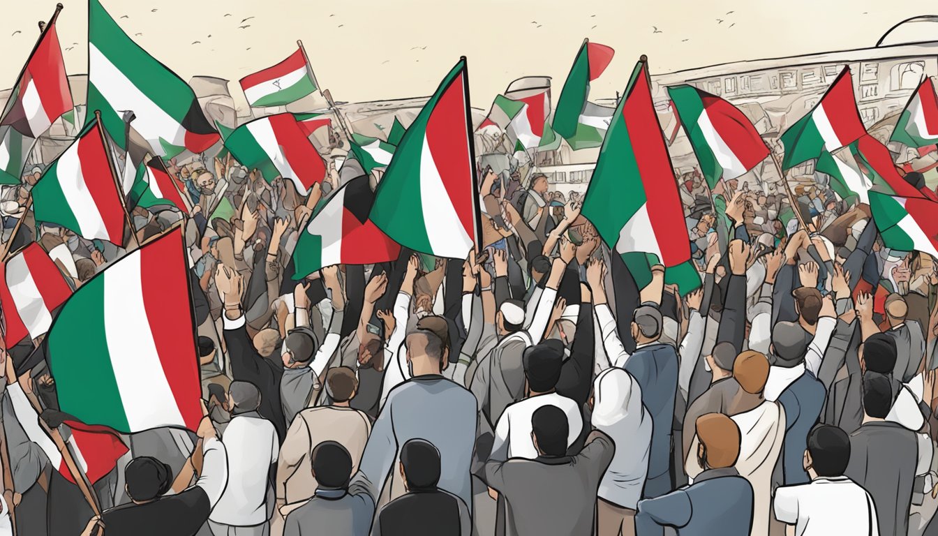 A crowd waves Palestinian flags at a Salomon-sponsored event