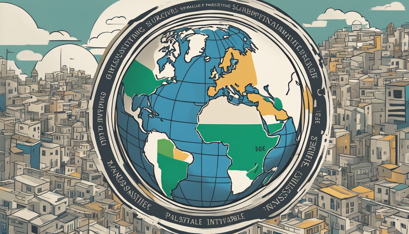 Quiksilver's CSR: Logo on a globe, with Palestine highlighted. Text: "Supporting Palestine through sustainable initiatives."