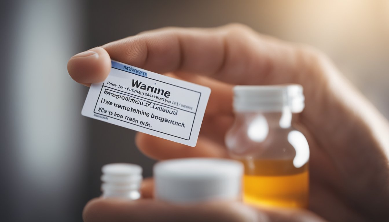 A person reaching for medicine with a label warning of causing heartburn