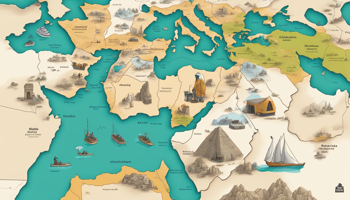 A map of the Middle East with a focus on Palestine, surrounded by images of outdoor activities and gear, including the Arc'teryx logo