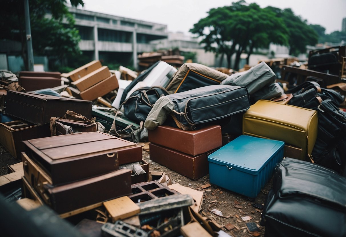 A pile of old furniture being picked up and disposed of for free in Singapore