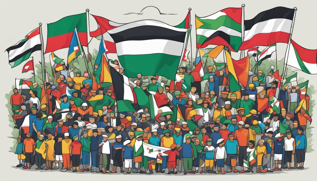 Pearl Izumi logo surrounded by diverse flags, including Palestine, with a banner reading "Commitment to Social Issues."