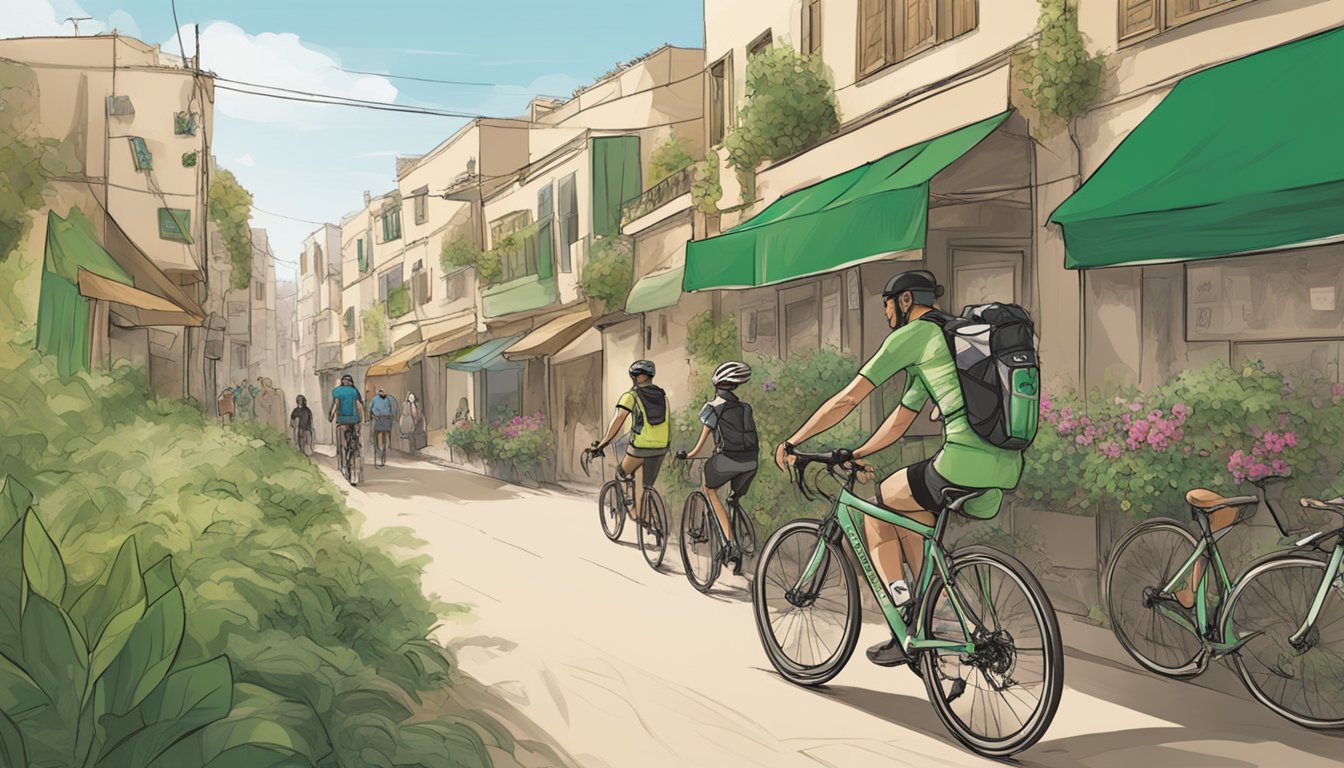 Pearl Izumi supports Palestine through sustainable practices and environmental stance. The scene could depict eco-friendly initiatives and support for Palestinian causes