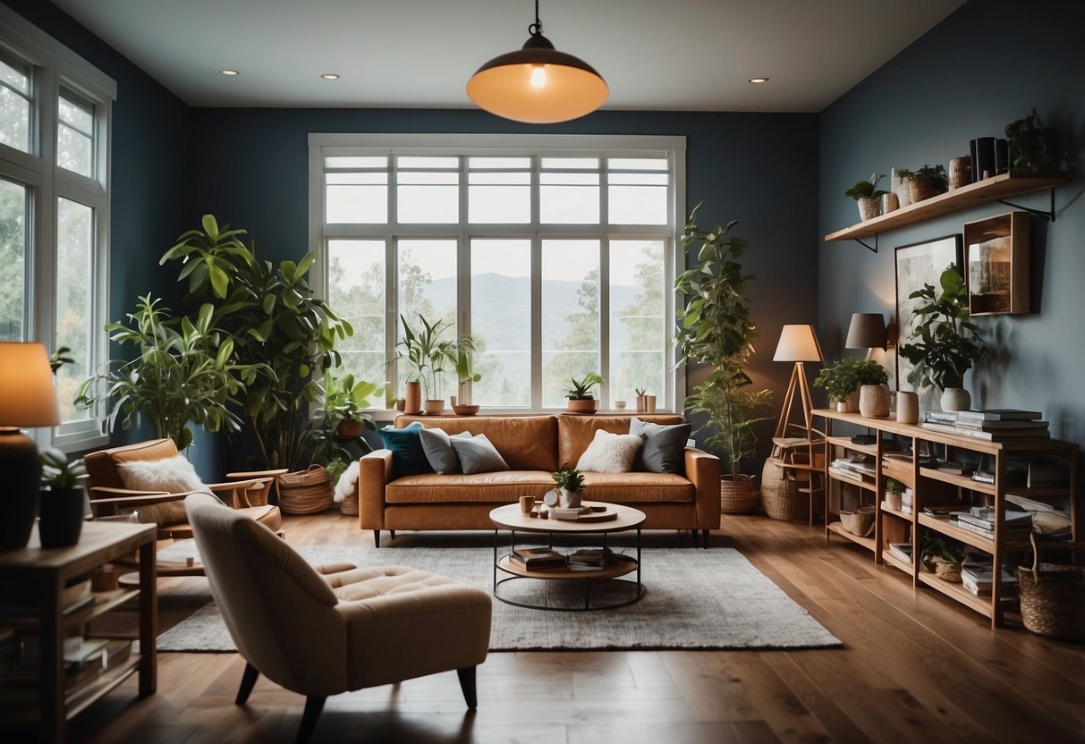 A room filled with diverse furniture pieces, with customers leaving positive reviews online