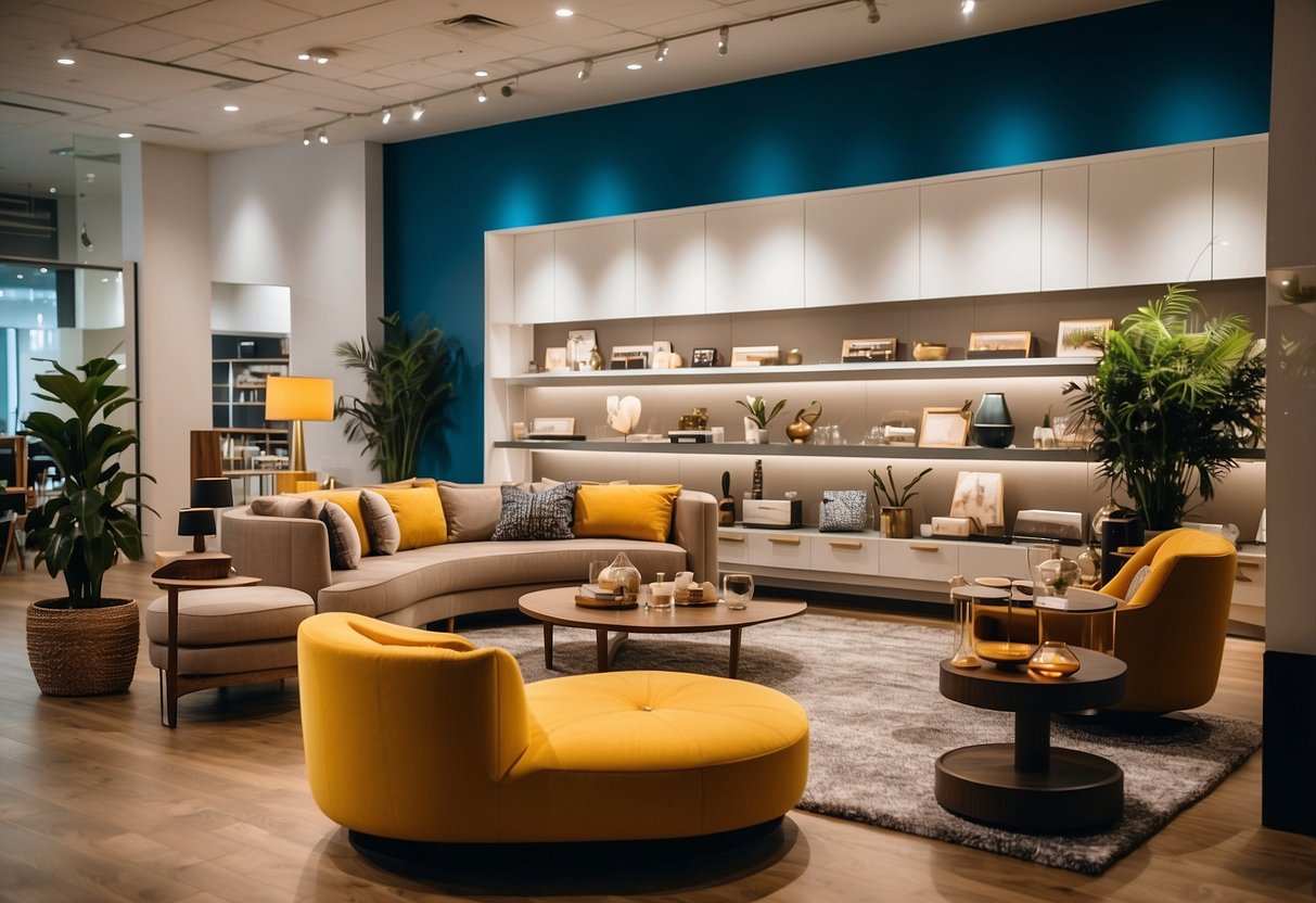 A spacious showroom with modern furniture displays and vibrant brand offerings