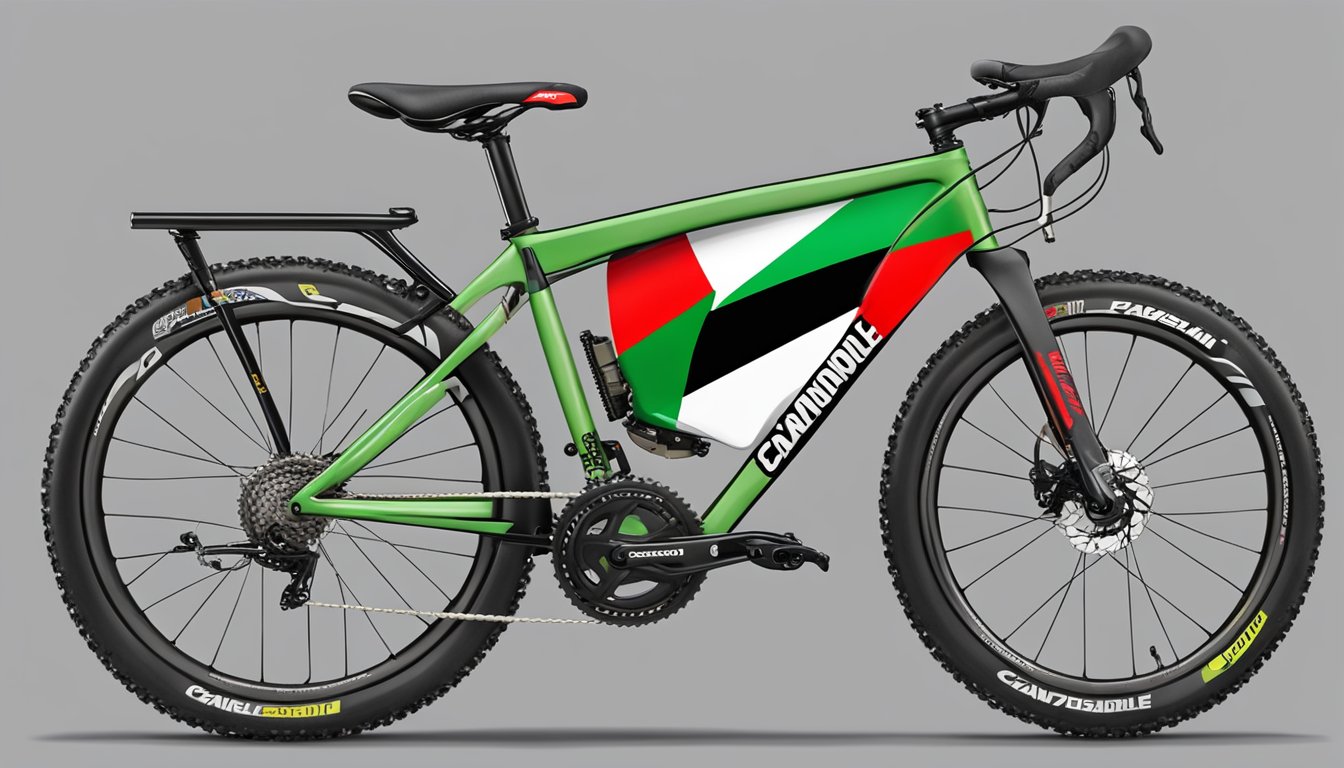 A Cannondale bike with a Palestinian flag sticker on the frame