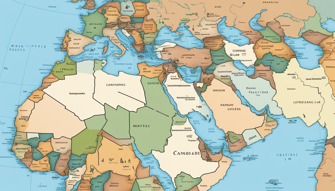 A map of the Middle East with a focus on Palestine, surrounded by legal documents and international law treaties. A Cannondale logo is visible in the background