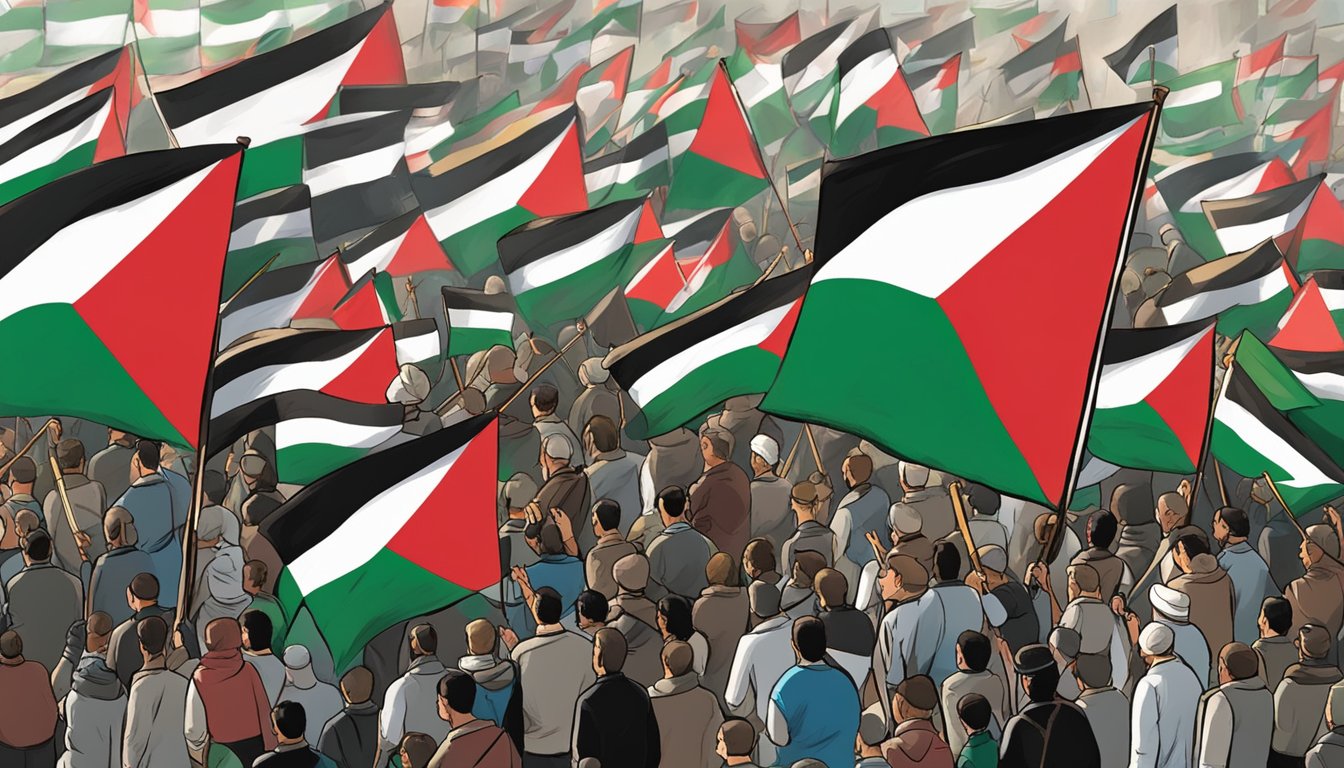 Trek supports Palestine with flags and banners at a peaceful protest