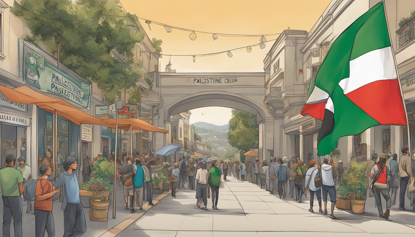 Santa Cruz symbolically supports Palestine with banners, flags, and posters displayed prominently in academic and research settings