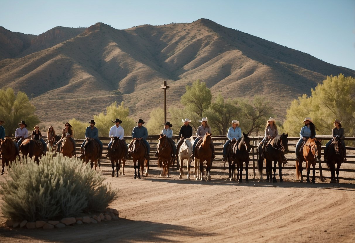 Guests line up at the entrance of MacDonald's Ranch, eager to explore the scenic trails and enjoy horseback riding adventures