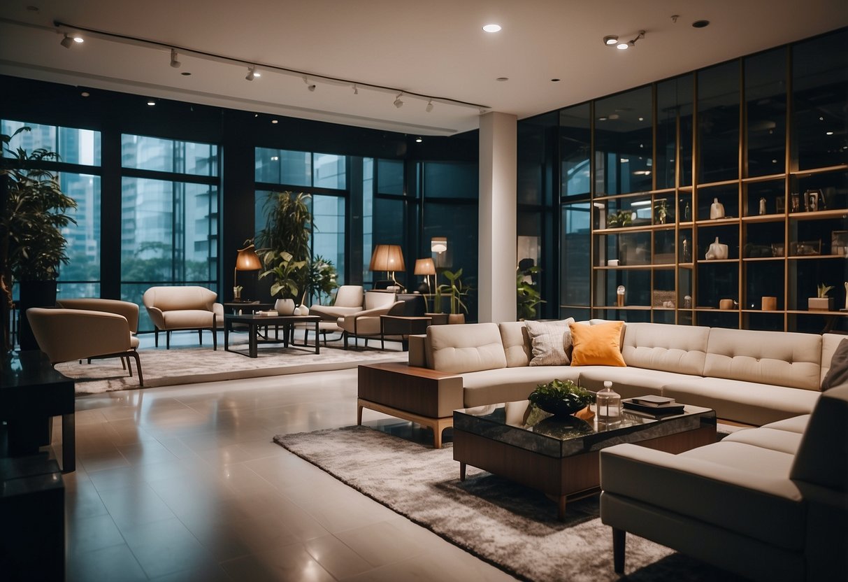 A modern showroom with sleek furniture displays in Singapore