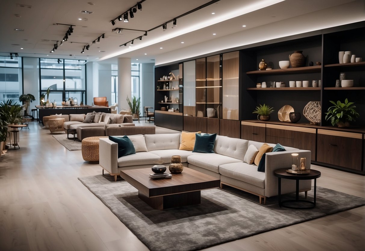 A spacious showroom filled with a wide variety of furniture, from sleek modern designs to classic pieces, arranged in attractive displays