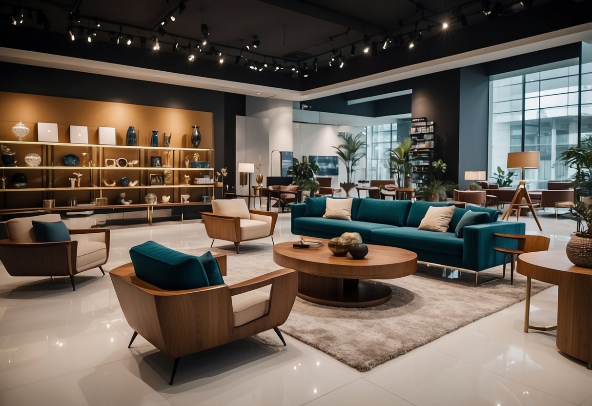 A spacious showroom at Rozel Furniture Toh Guan, filled with modern and elegant furniture displays