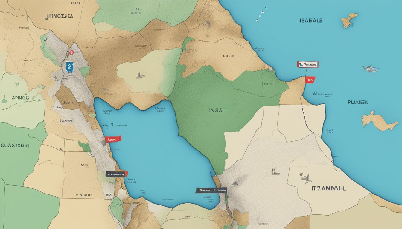 A map of Palestine and Israel with a question mark hovering over it, while a GoPro camera appears to be pointing towards the conflict area