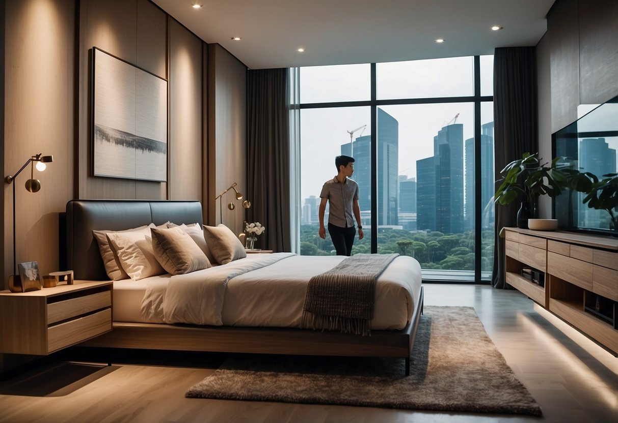 A couple browses modern bedroom furniture in a Singapore showroom