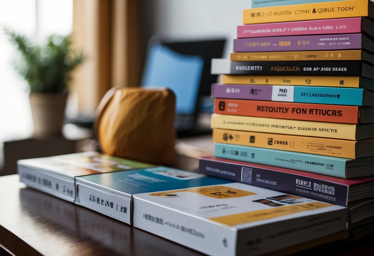 A stack of colorful brochures and a computer screen displaying "Frequently Asked Questions" about China furniture