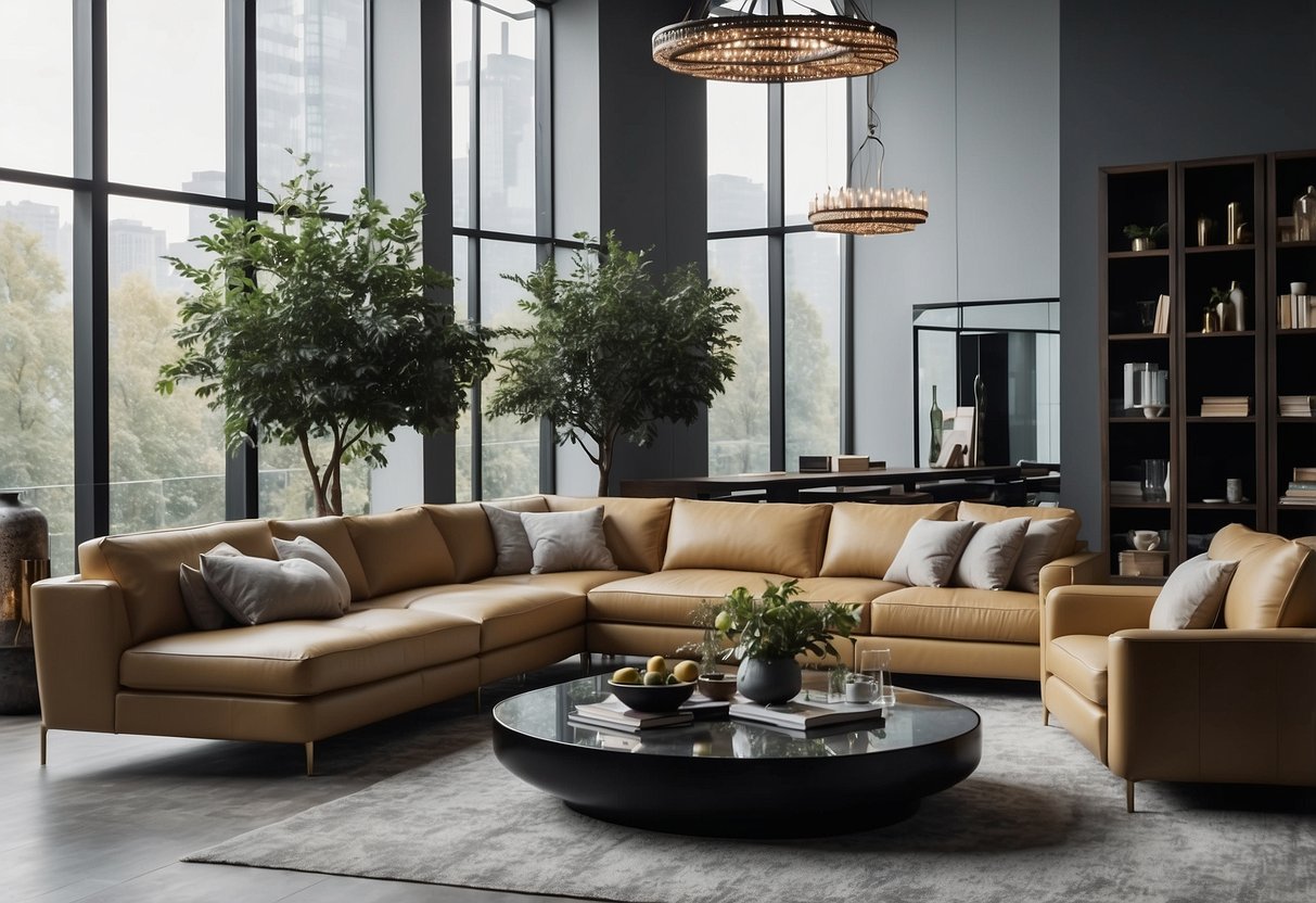 A room filled with modern, sleek furniture pieces from Our Collections, creating a stylish and sophisticated atmosphere