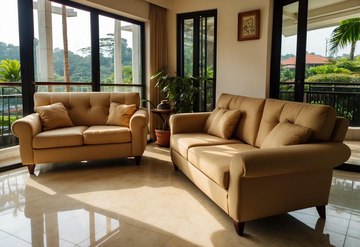 The tan furniture in Johor gleams under the warm sunlight, creating a cozy and inviting atmosphere