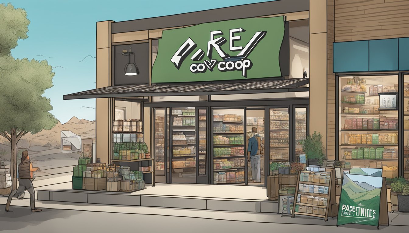 REI Co-op logo on a sign at a store with products and a map of Palestine displayed nearby