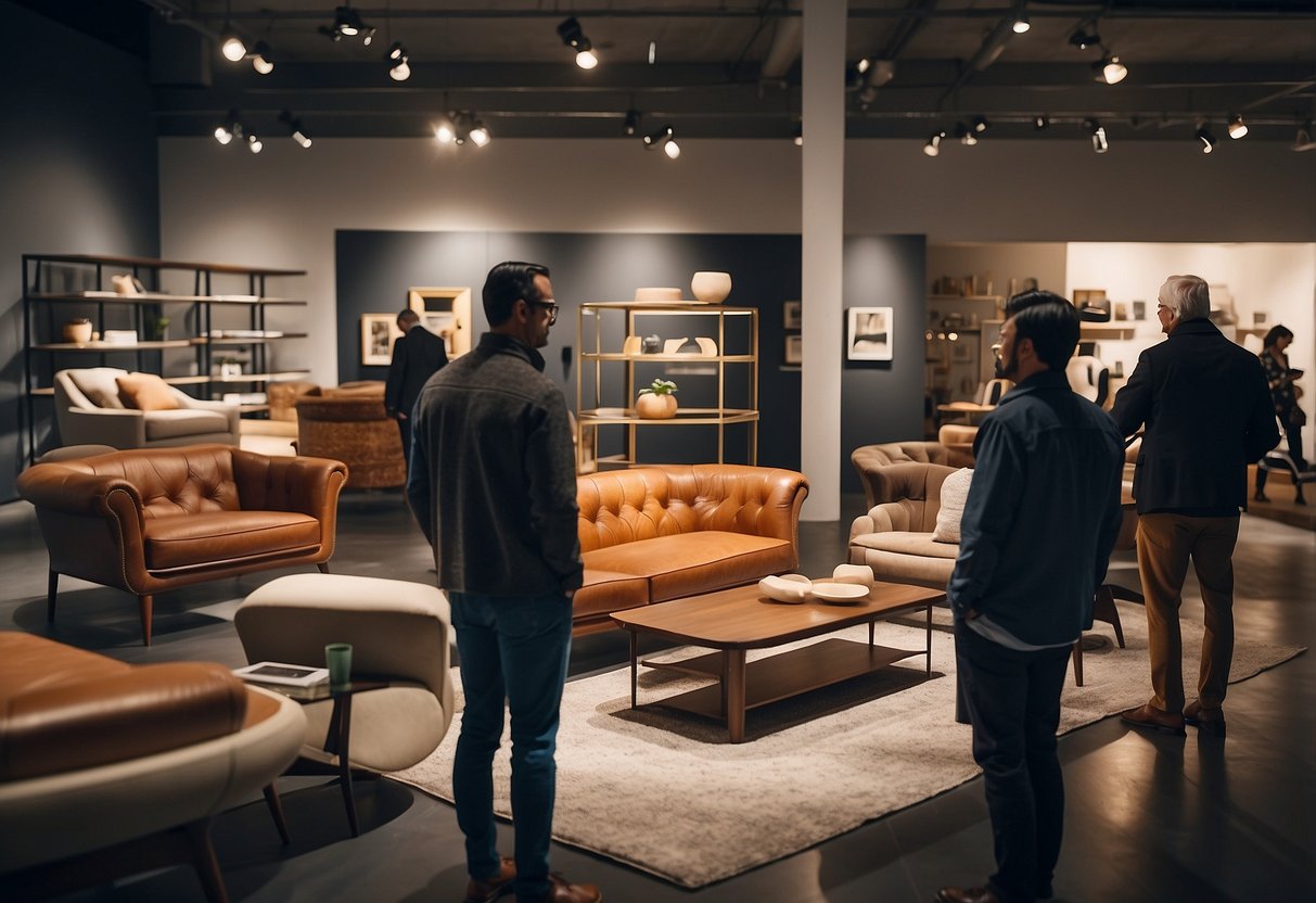 Visitors admire Baxter's unique furniture collection in a spacious, well-lit showroom