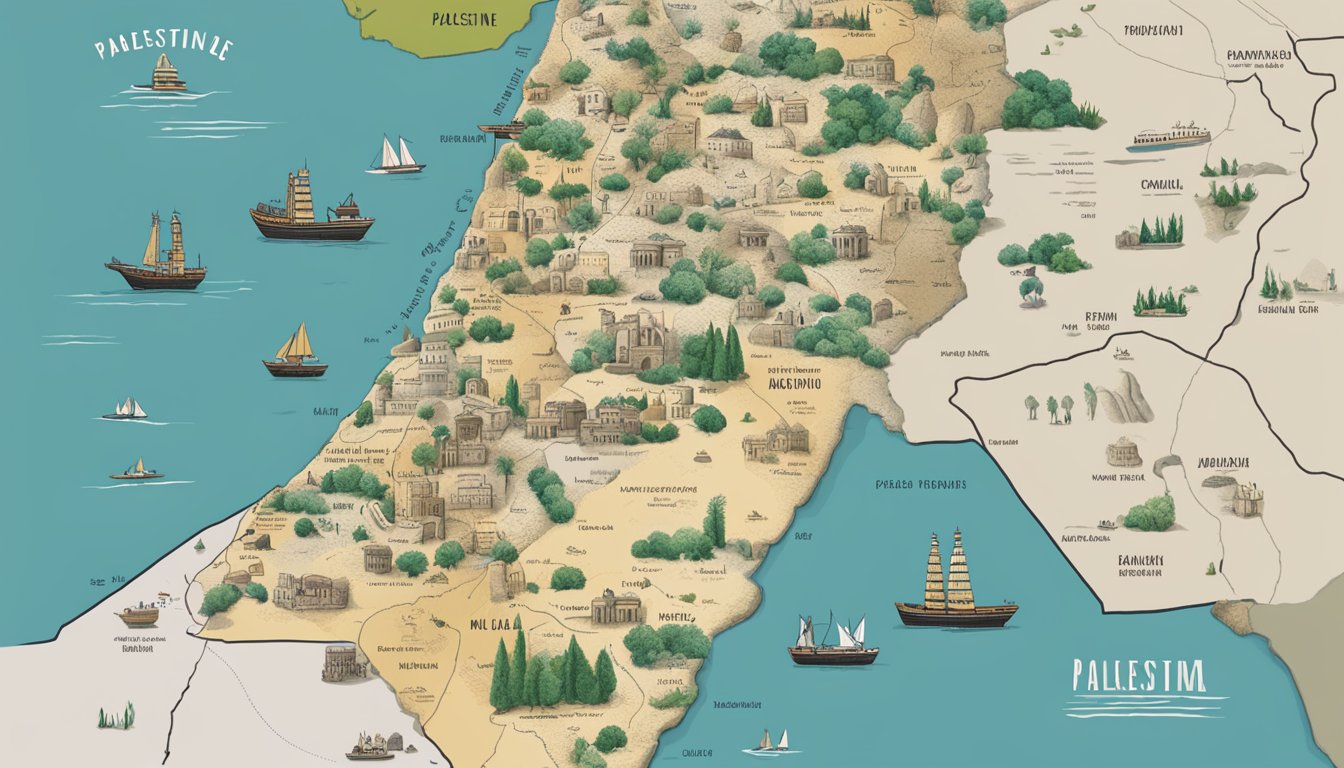 A map of Palestine with Darn Tough products surrounding it, showcasing support through presence and recognition