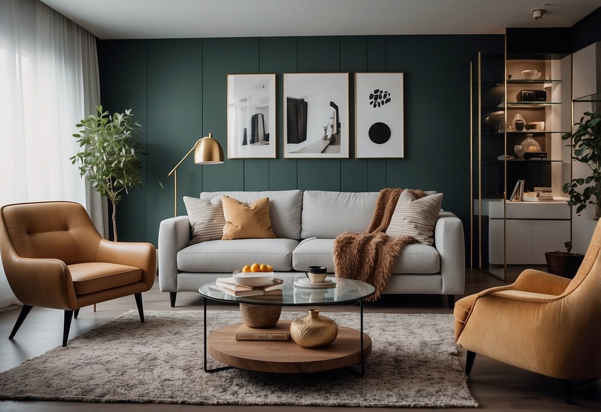 A cozy living room with Baxter furniture, featuring a plush sofa, elegant coffee table, and stylish armchair, all arranged in a harmonious and inviting layout