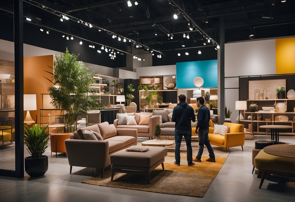 Customers browsing furniture at IMM imm, with colorful displays and modern designs