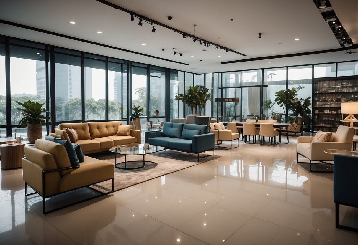 A modern showroom with sleek furniture displays at Rossini Furniture Sdn Bhd
