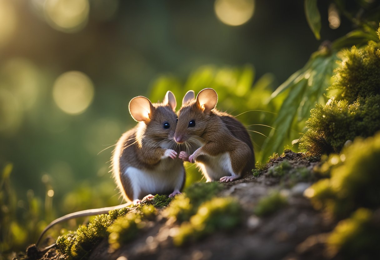 A big forest mouse with its young in a reproduction scene