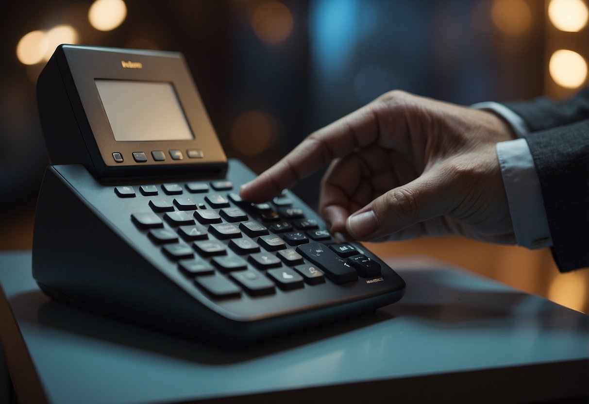 A hand enters a code into a keypad, unlocking a piece of furniture in a vibrant room