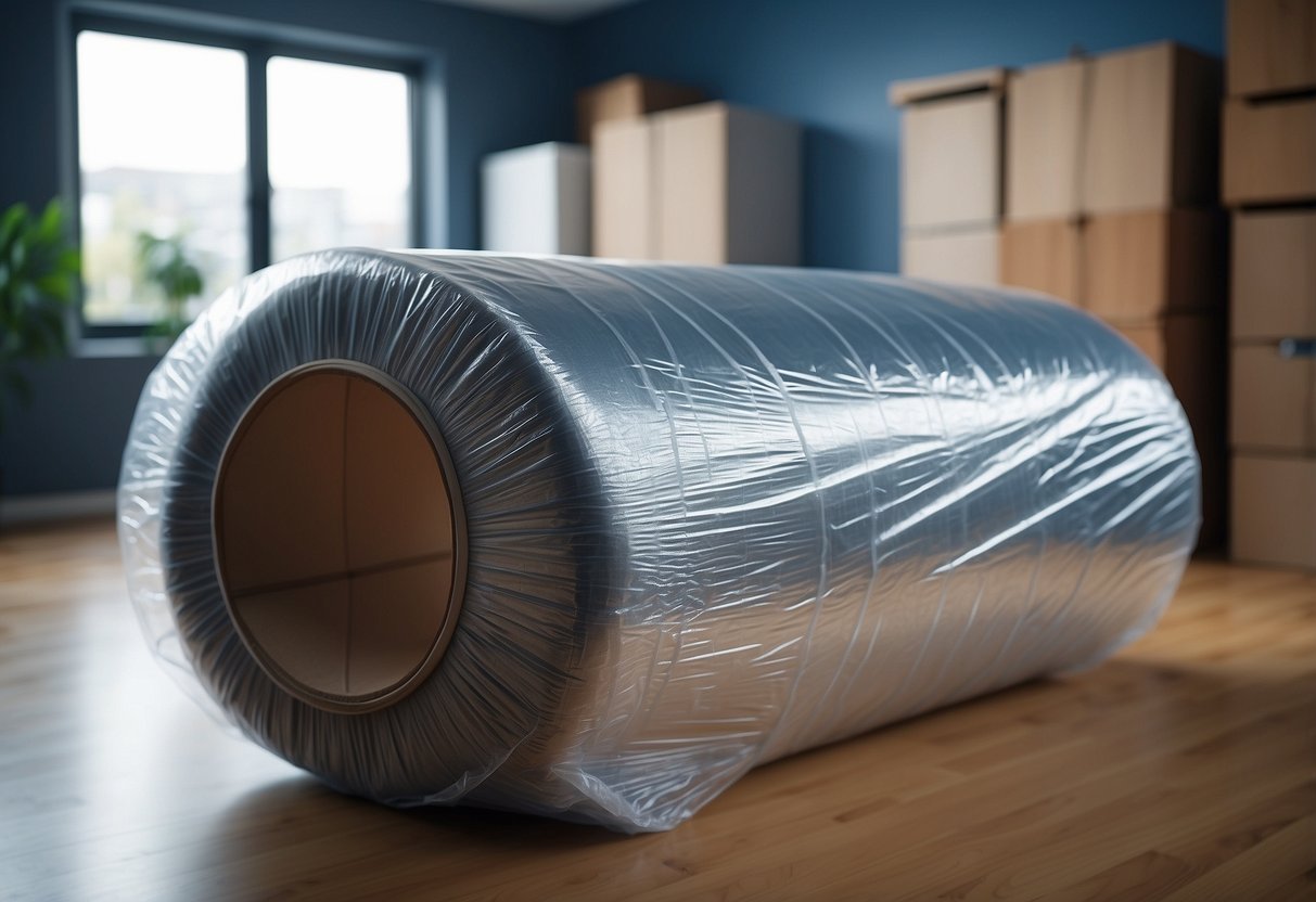 Furniture wrapped in cling wrap, ready for moving