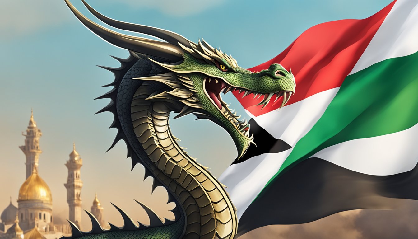 Dragon Alliance logo displayed with Palestinian flag in background