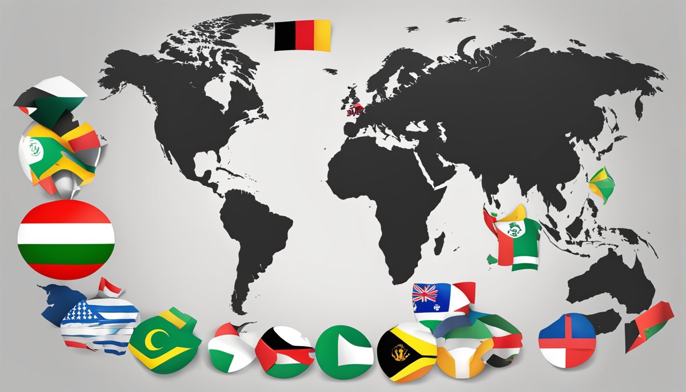 Dragon Alliance logo on a globe, with a map of Palestine highlighted, surrounded by flags of various countries and corporate logos