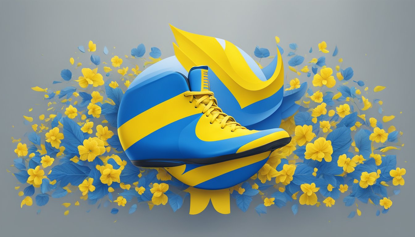 Nike logo displayed with Ukrainian flag. Corporate statement supporting Ukraine