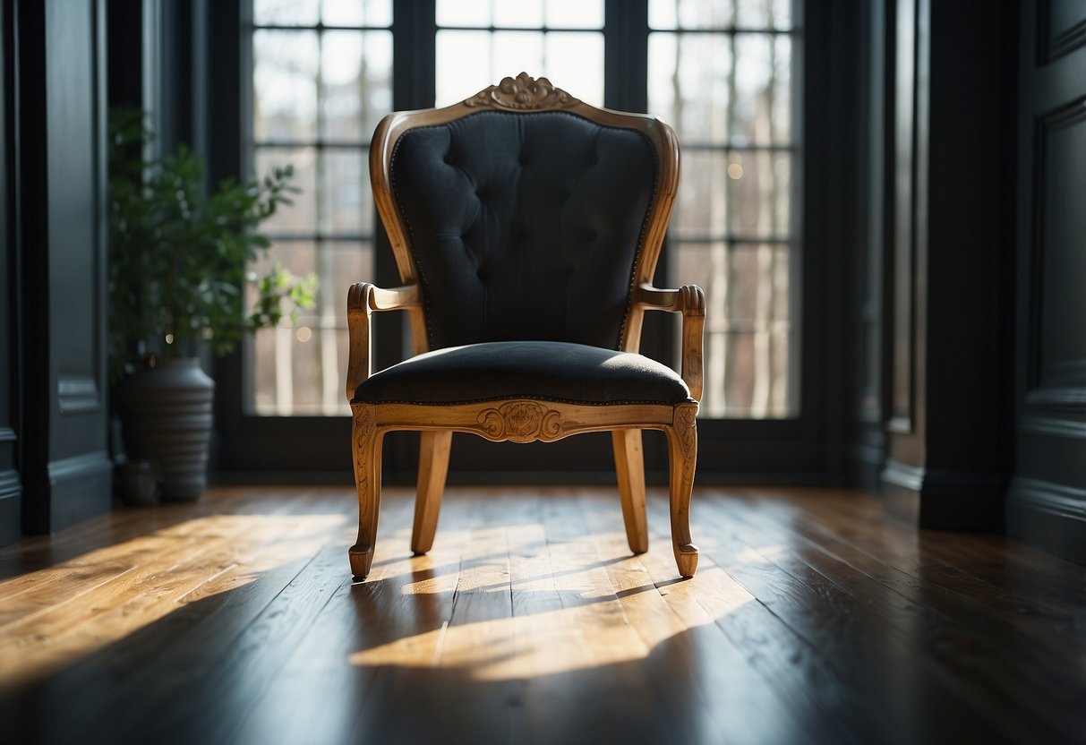 A single chair sits in an empty room, bathed in soft light