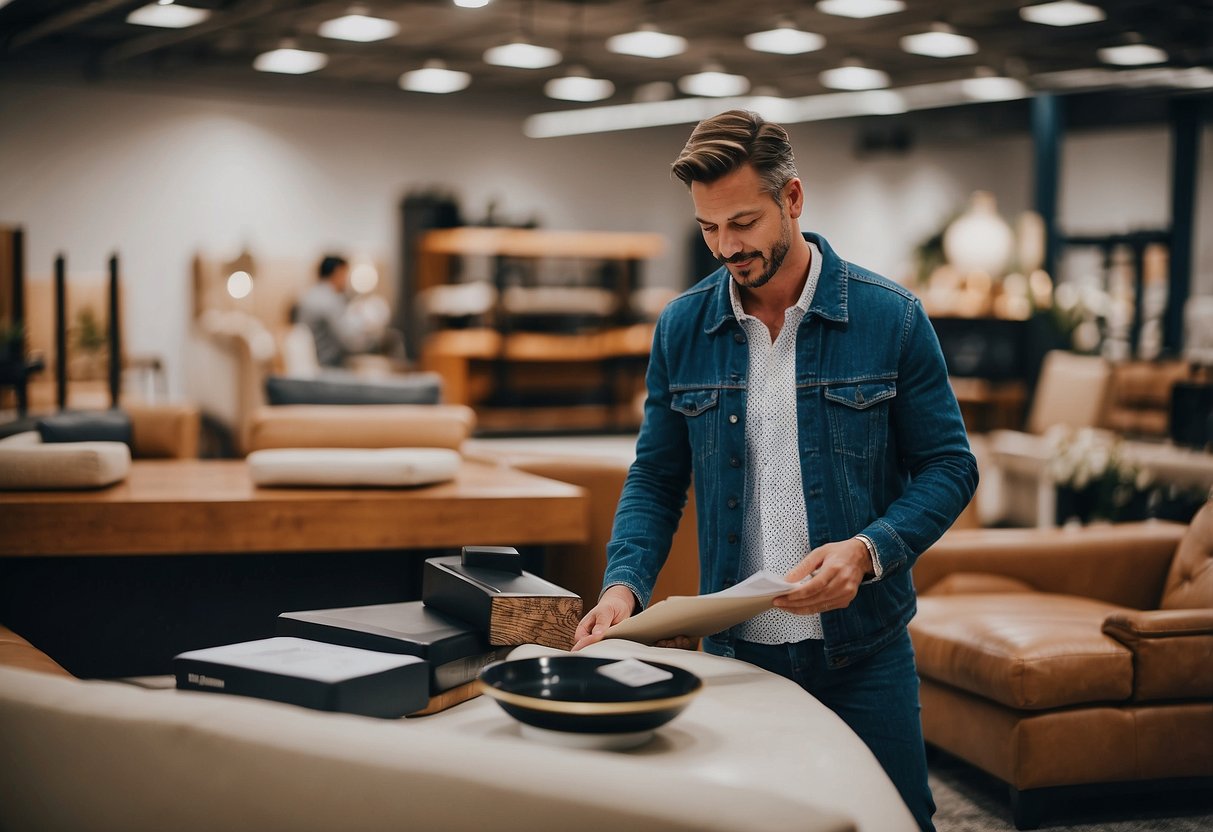 A customer selecting and purchasing furniture from JB's showroom