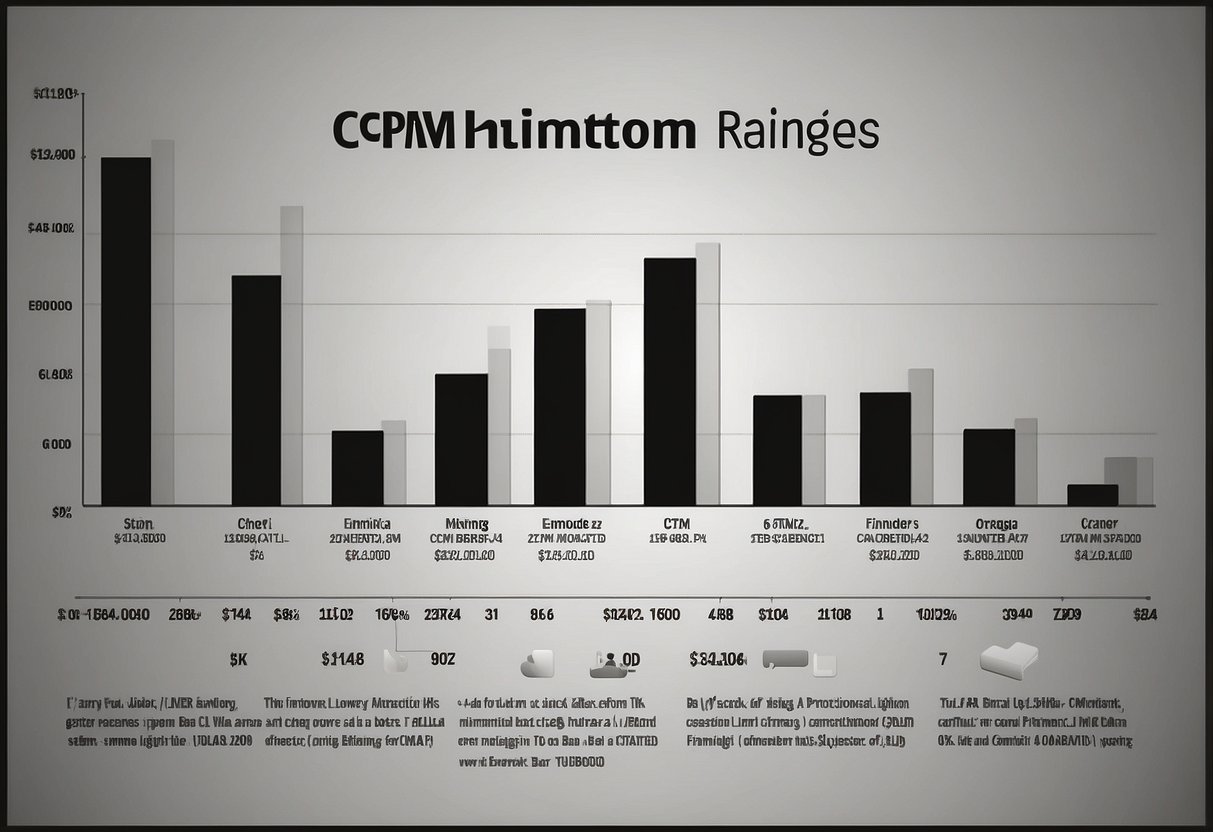 A bar graph comparing CPM rates between YouTube and Dailymotion with YouTube's bar showing higher earnings